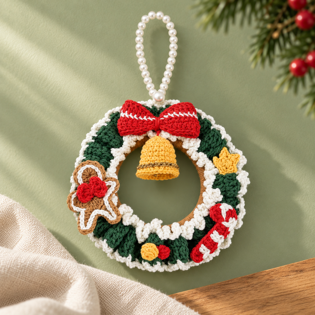 Christmas Wreath DIY Crochet Kit with Video Tutorials Main image
