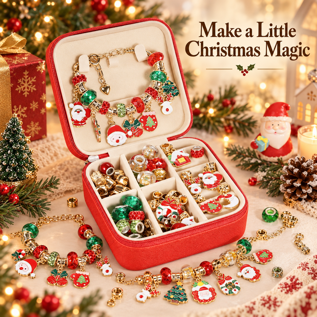 Christmas Charm Bracelet Making Kit with Jewelry Storage Case