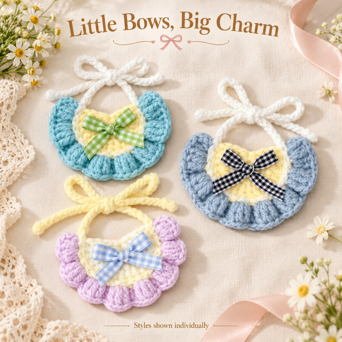 Crochet Pet Bib – Cute Tie-On Accessory for Cats & Small Dogs