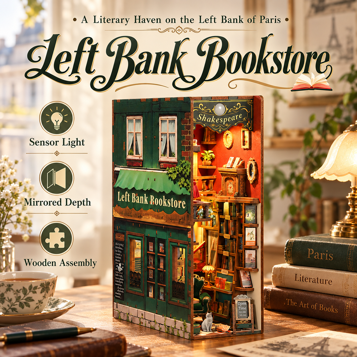 Left Bank Bookstore DIY Book Nook Kit with Sensor LED Light Main image