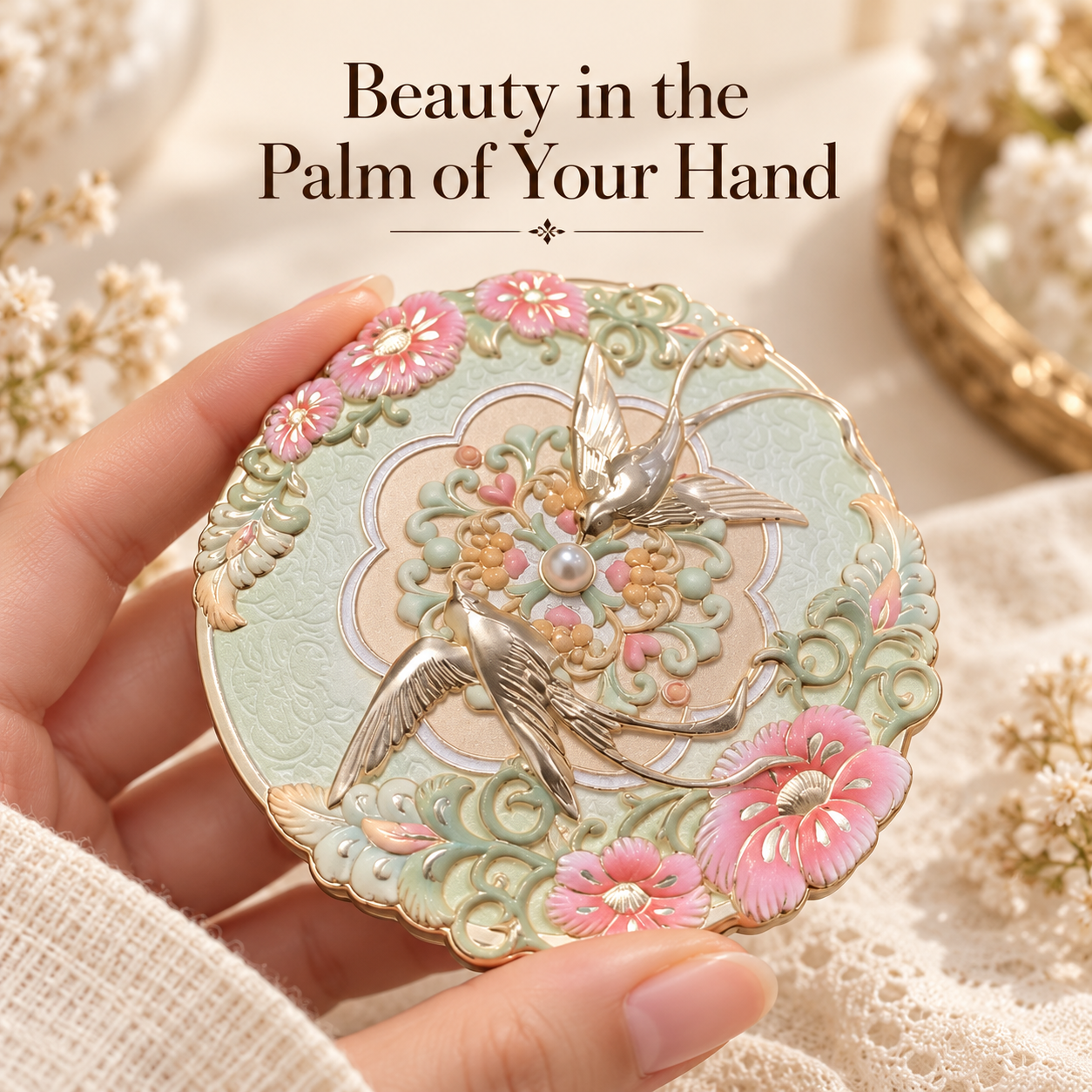 Floral & Bird Pocket Mirror – Vintage-Inspired Pastel Design Secondary image