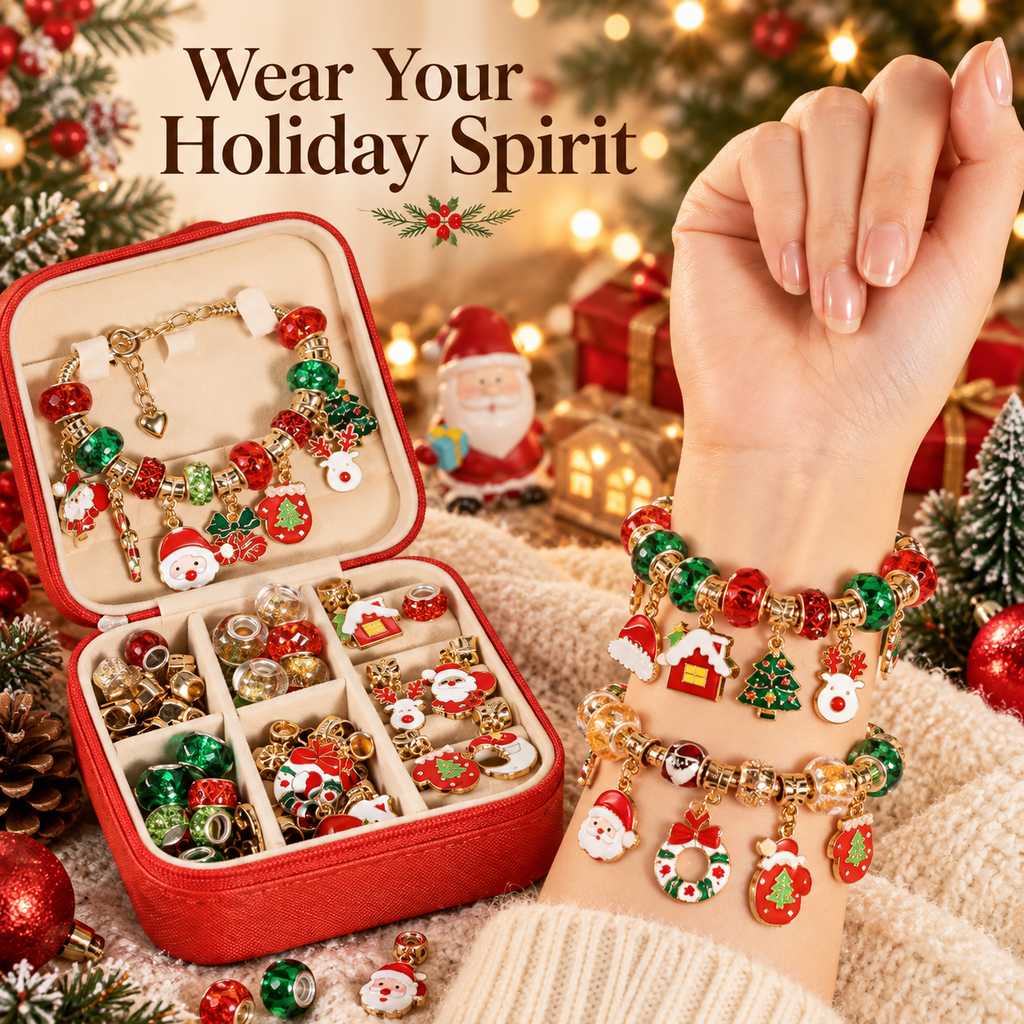Christmas Charm Bracelet Making Kit with Jewelry Storage Case