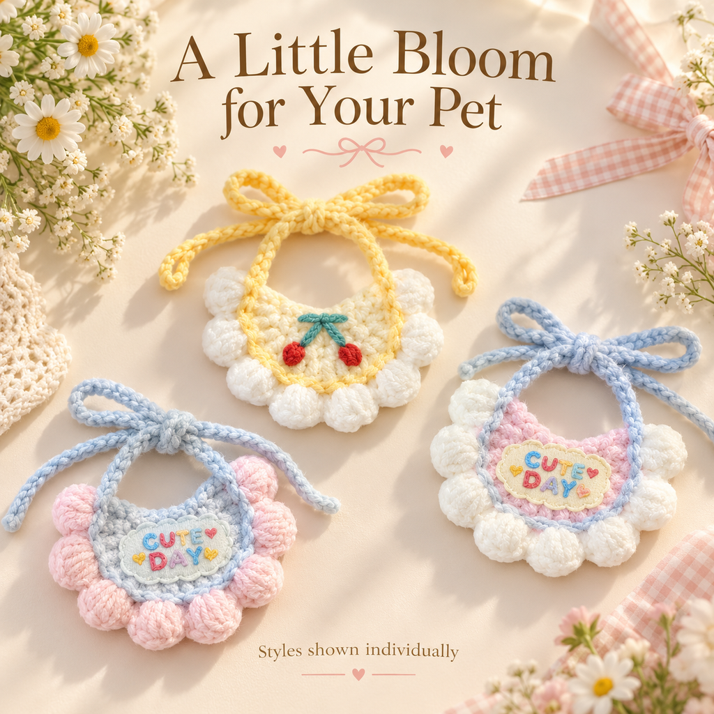 Crochet Pet Bib – Cute Tie-On Accessory for Cats & Small Dogs