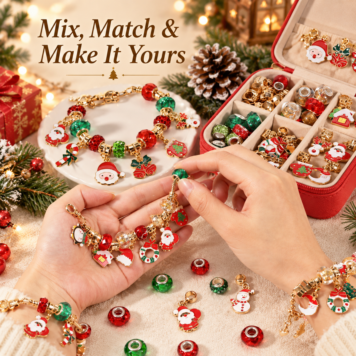 Christmas Charm Bracelet Making Kit with Jewelry Storage Case