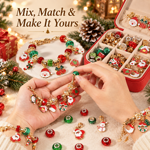 Christmas Charm Bracelet Making Kit with Jewelry Storage Case