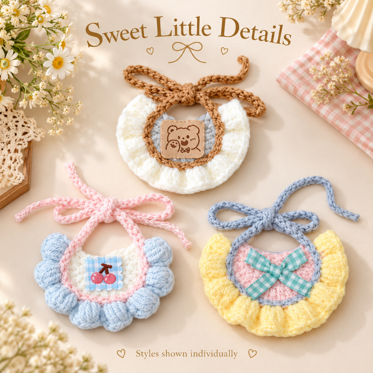 Crochet Pet Bib – Cute Tie-On Accessory for Cats & Small Dogs