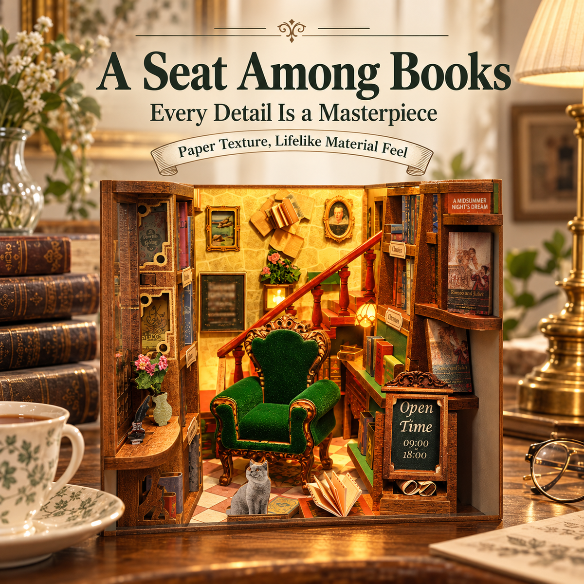 Left Bank Bookstore DIY Book Nook Kit with Sensor LED Light