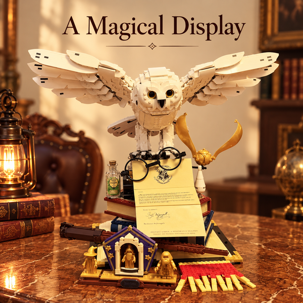 Snowy Owl Building Block Display – Fantasy Book-Themed Decor