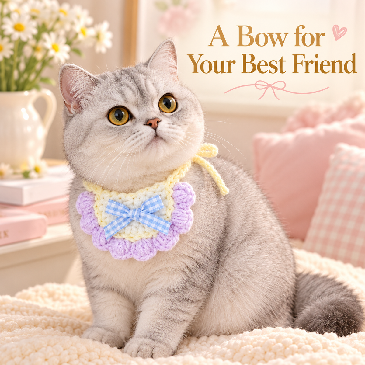 Crochet Pet Bib – Cute Tie-On Accessory for Cats & Small Dogs