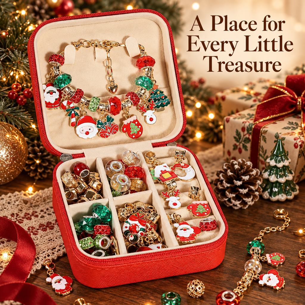 Christmas Charm Bracelet Making Kit with Jewelry Storage Case