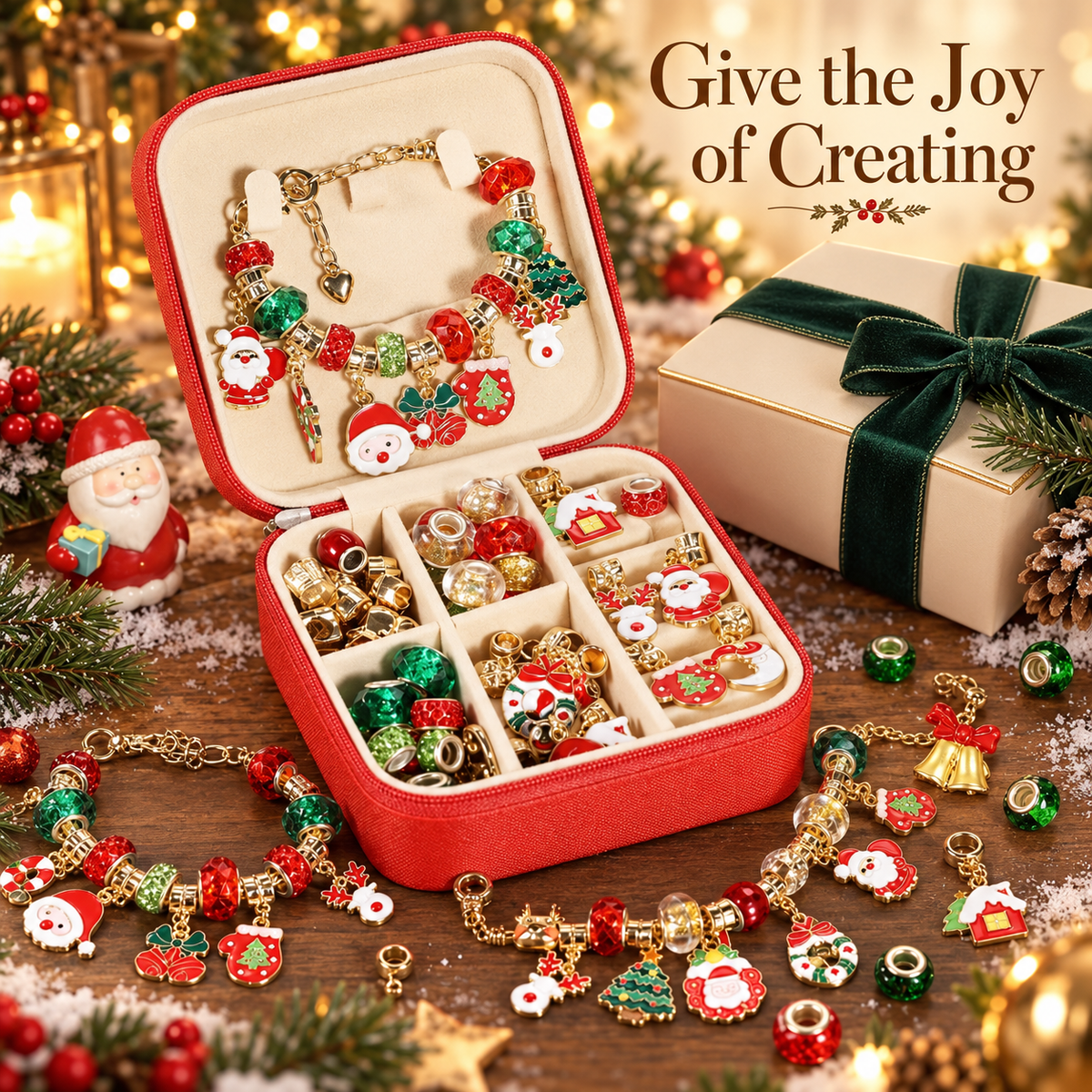 Christmas Charm Bracelet Making Kit with Jewelry Storage Case