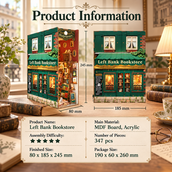 Left Bank Bookstore DIY Book Nook Kit with Sensor LED Light