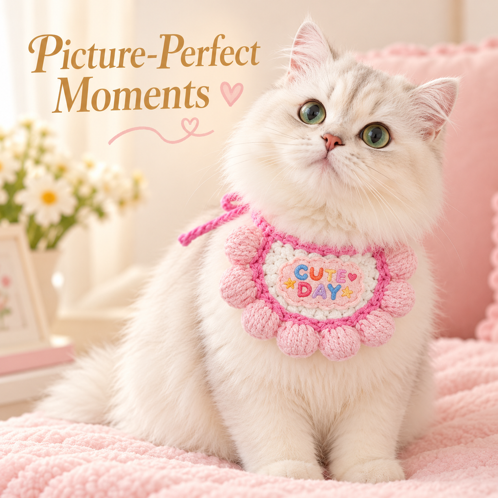 Crochet Pet Bib – Cute Tie-On Accessory for Cats & Small Dogs