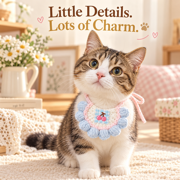 Crochet Pet Bib – Cute Tie-On Accessory for Cats & Small Dogs