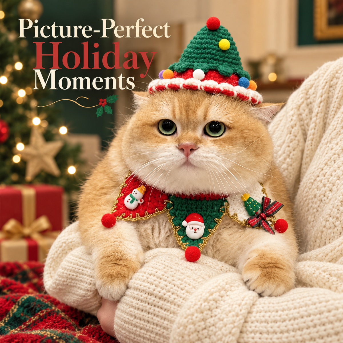 Christmas Crochet Cat Hats & Collars — Festive Pet Accessories
