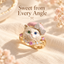 Pink Beret Cat Ring – Gold-Tone Bow & Sparkle Detail
