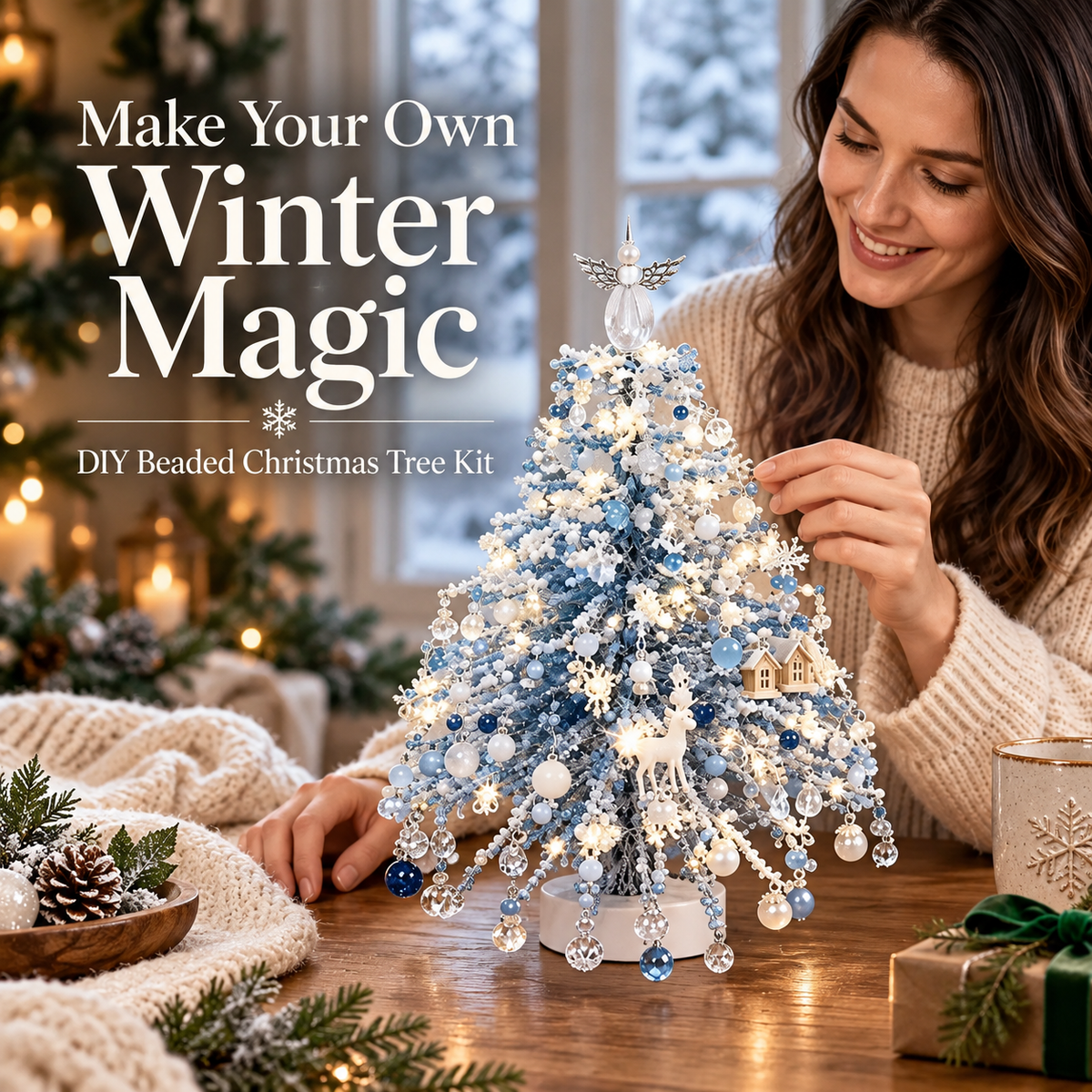 DIY Beaded Christmas Tree Kit with Angel Topper