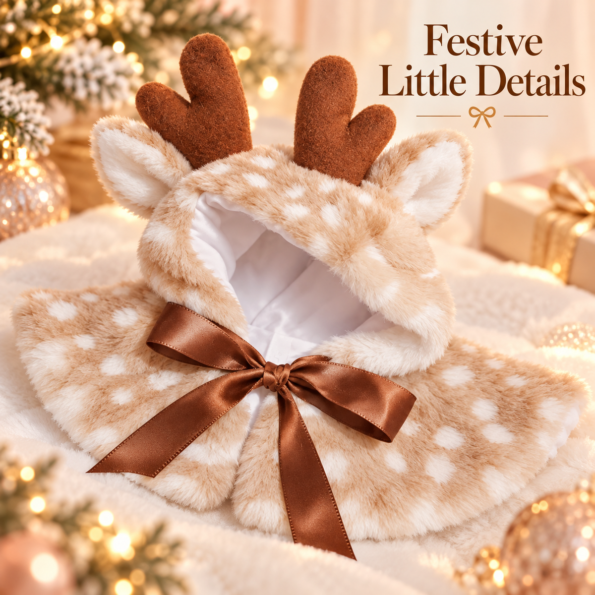Christmas Reindeer Pet Cape – Hooded Costume for Cats & Small Dogs Main image