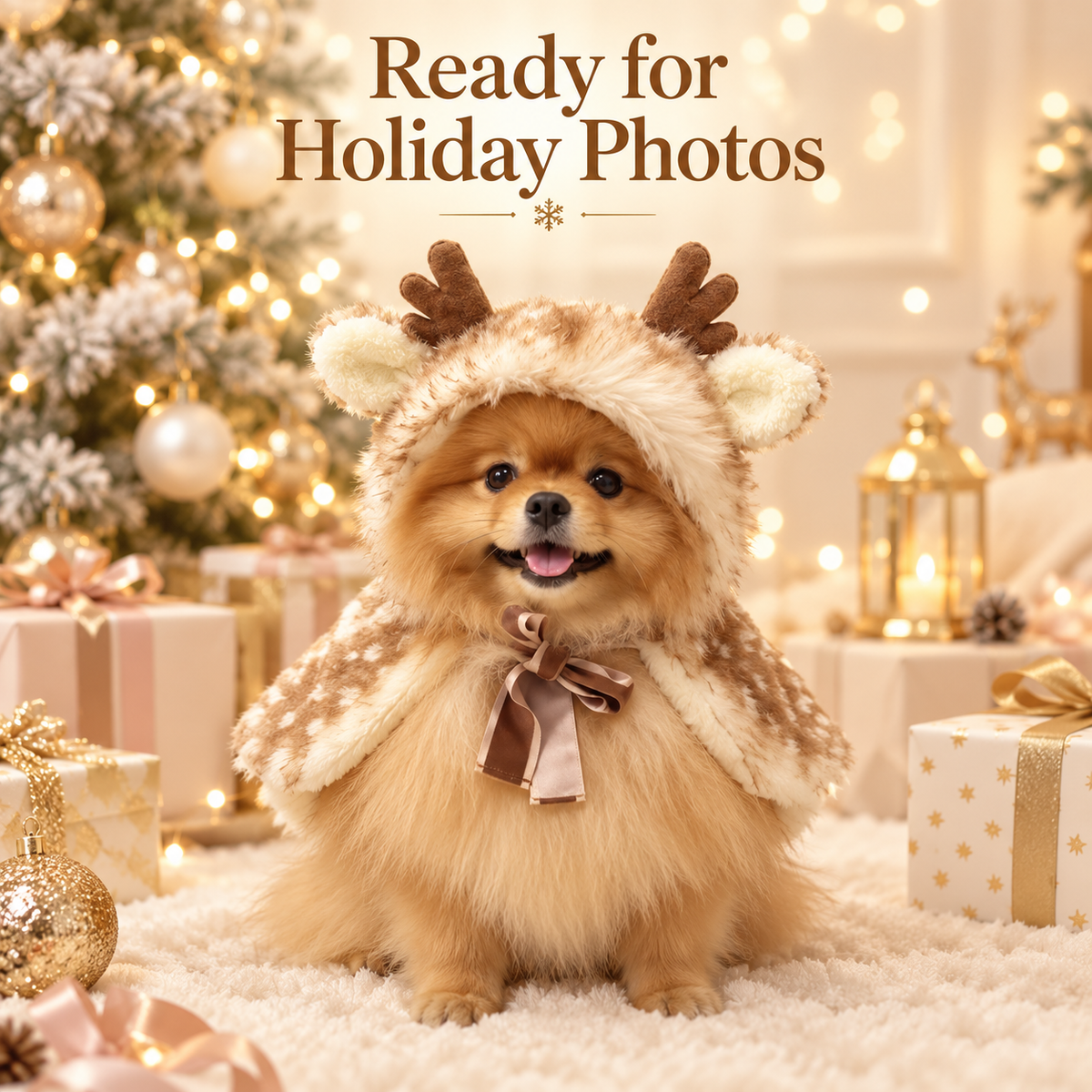 Christmas Reindeer Pet Cape – Hooded Costume for Cats & Small Dogs