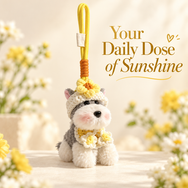 Floral Schnauzer Plush Bag Charm & Keychain