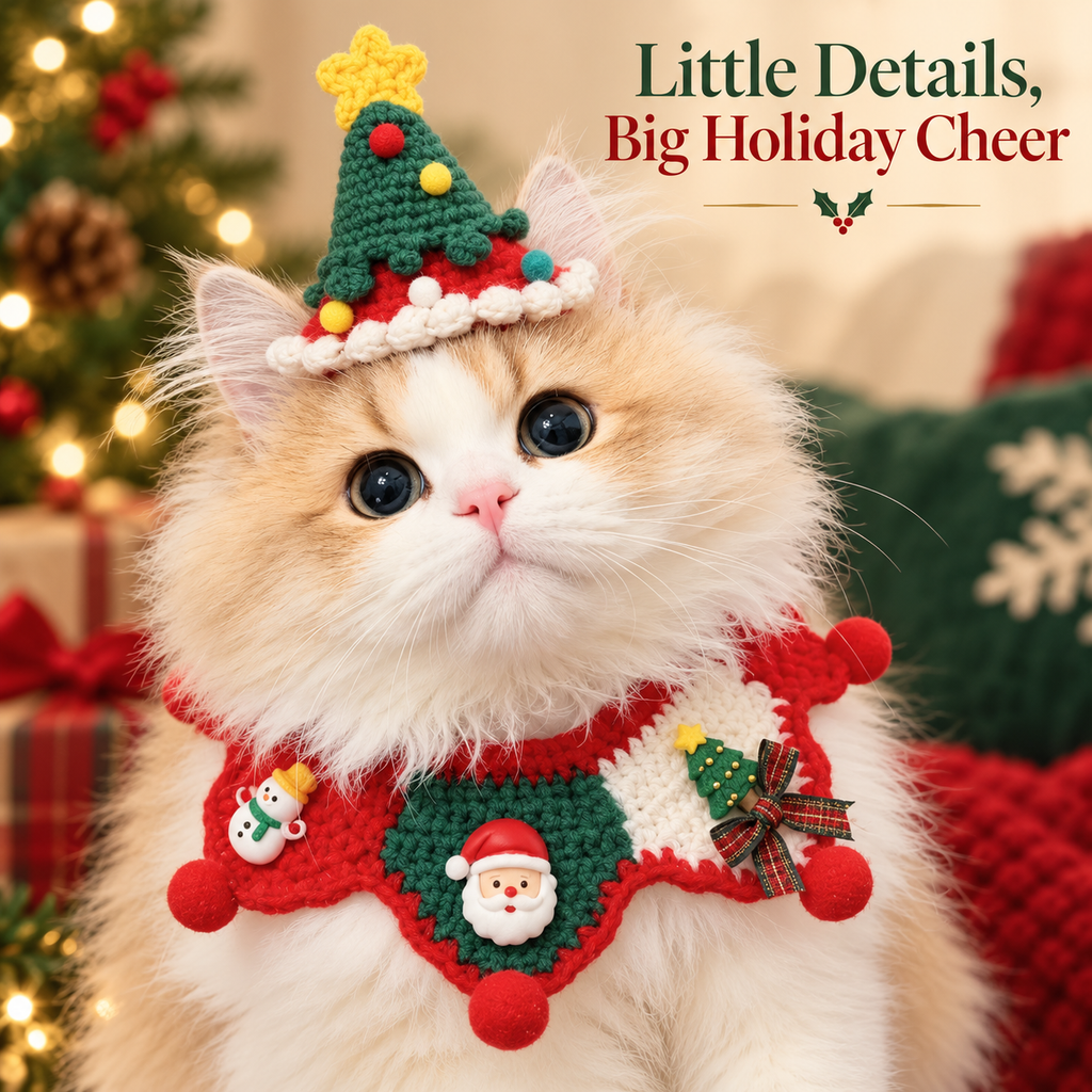 Christmas Crochet Cat Hats & Collars — Festive Pet Accessories