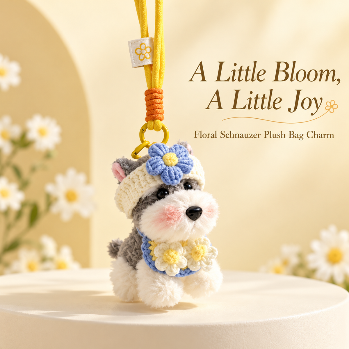 Floral Schnauzer Plush Bag Charm & Keychain