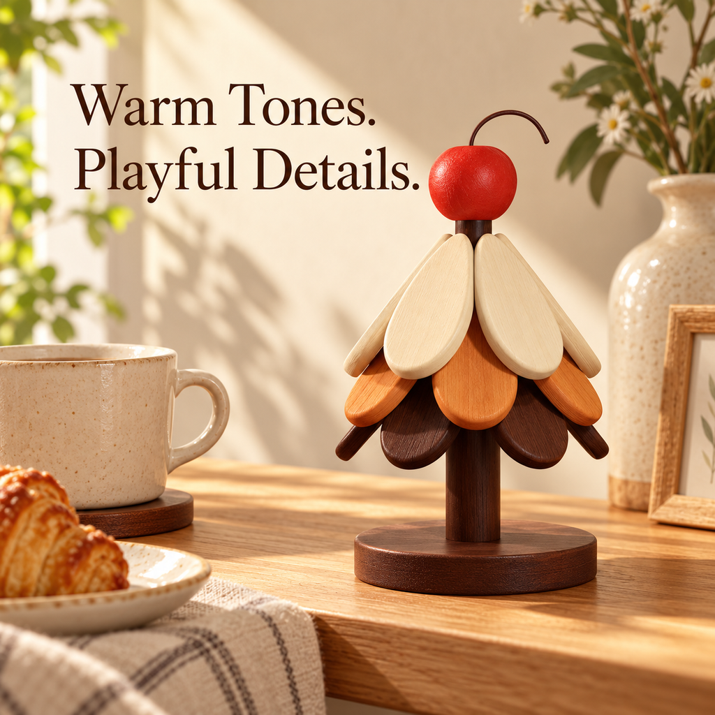 Wooden Folding Coasters with Decorative Tree Holder