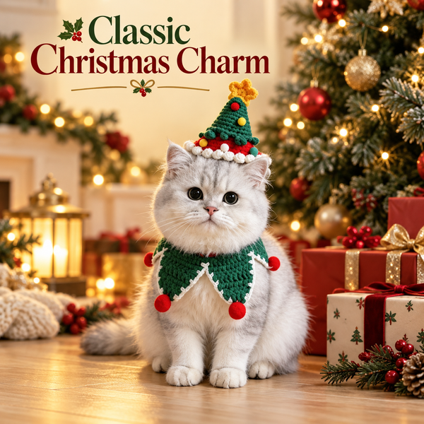 Christmas Crochet Cat Hats & Collars — Festive Pet Accessories