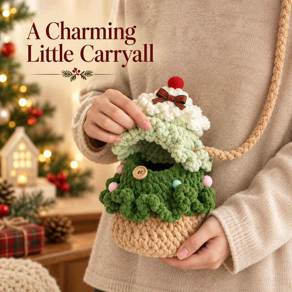 Christmas Tree Crochet Shoulder Bag with Pom-Pom Details