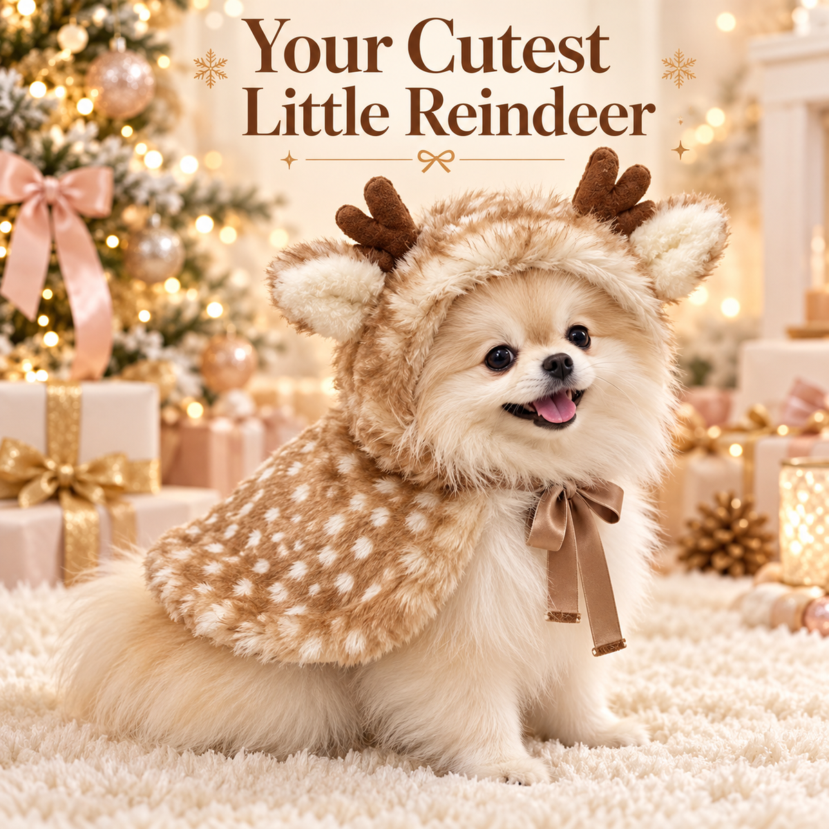 Christmas Reindeer Pet Cape – Hooded Costume for Cats & Small Dogs
