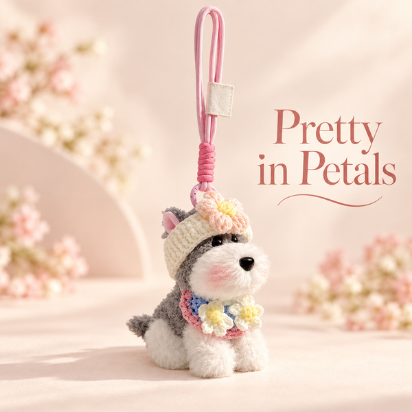 Floral Schnauzer Plush Bag Charm & Keychain