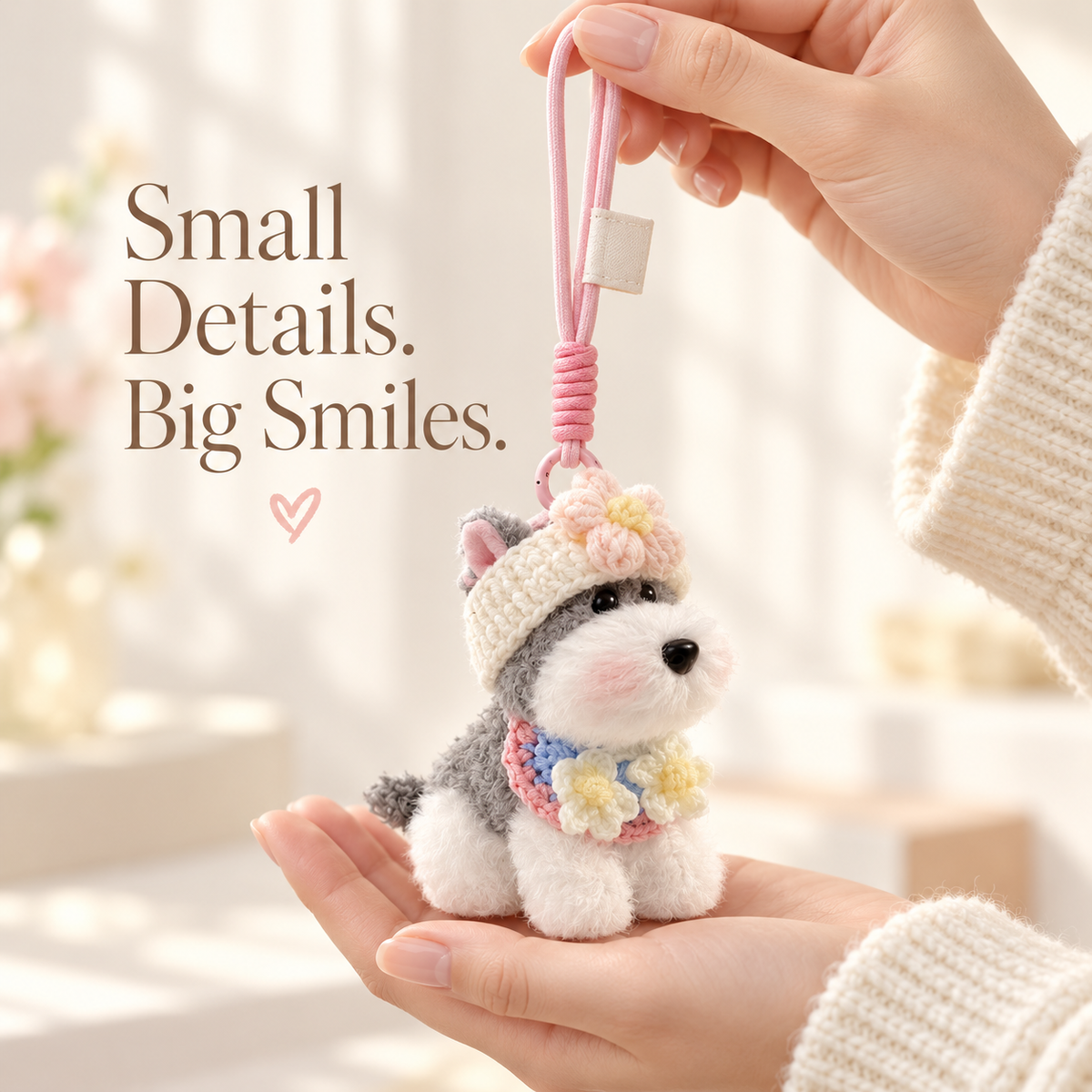 Floral Schnauzer Plush Bag Charm & Keychain