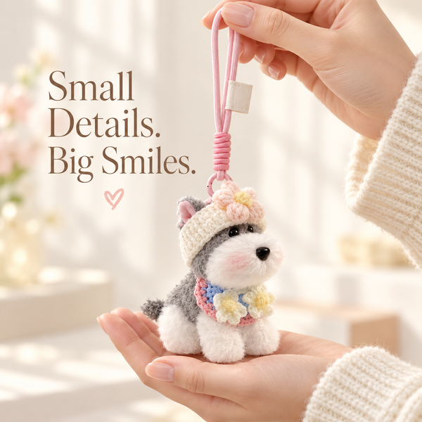 Floral Schnauzer Plush Bag Charm & Keychain