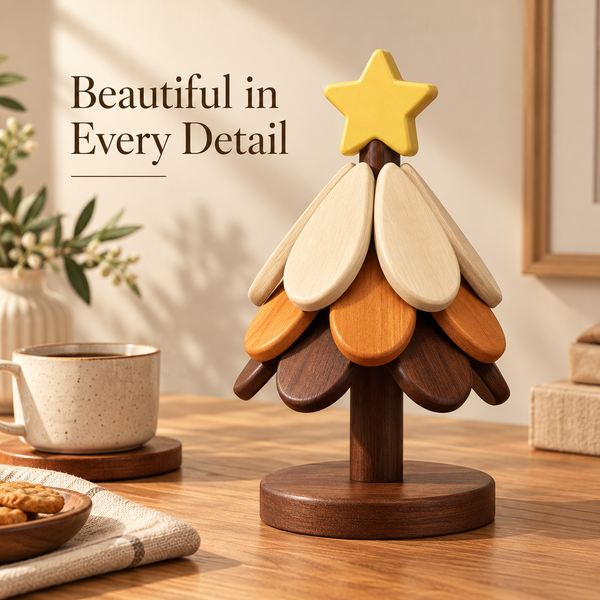 Wooden Folding Coasters with Decorative Tree Holder