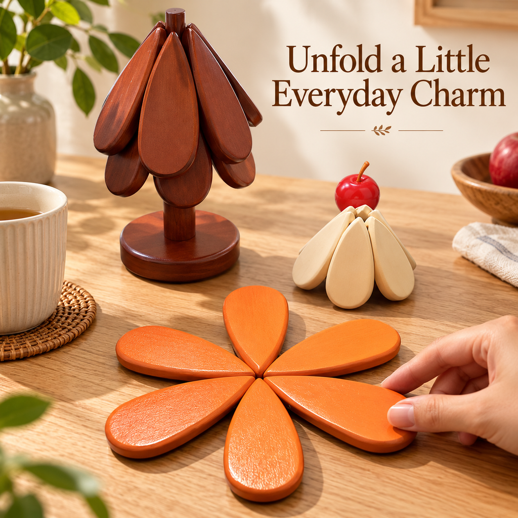 Wooden Folding Coasters with Decorative Tree Holder