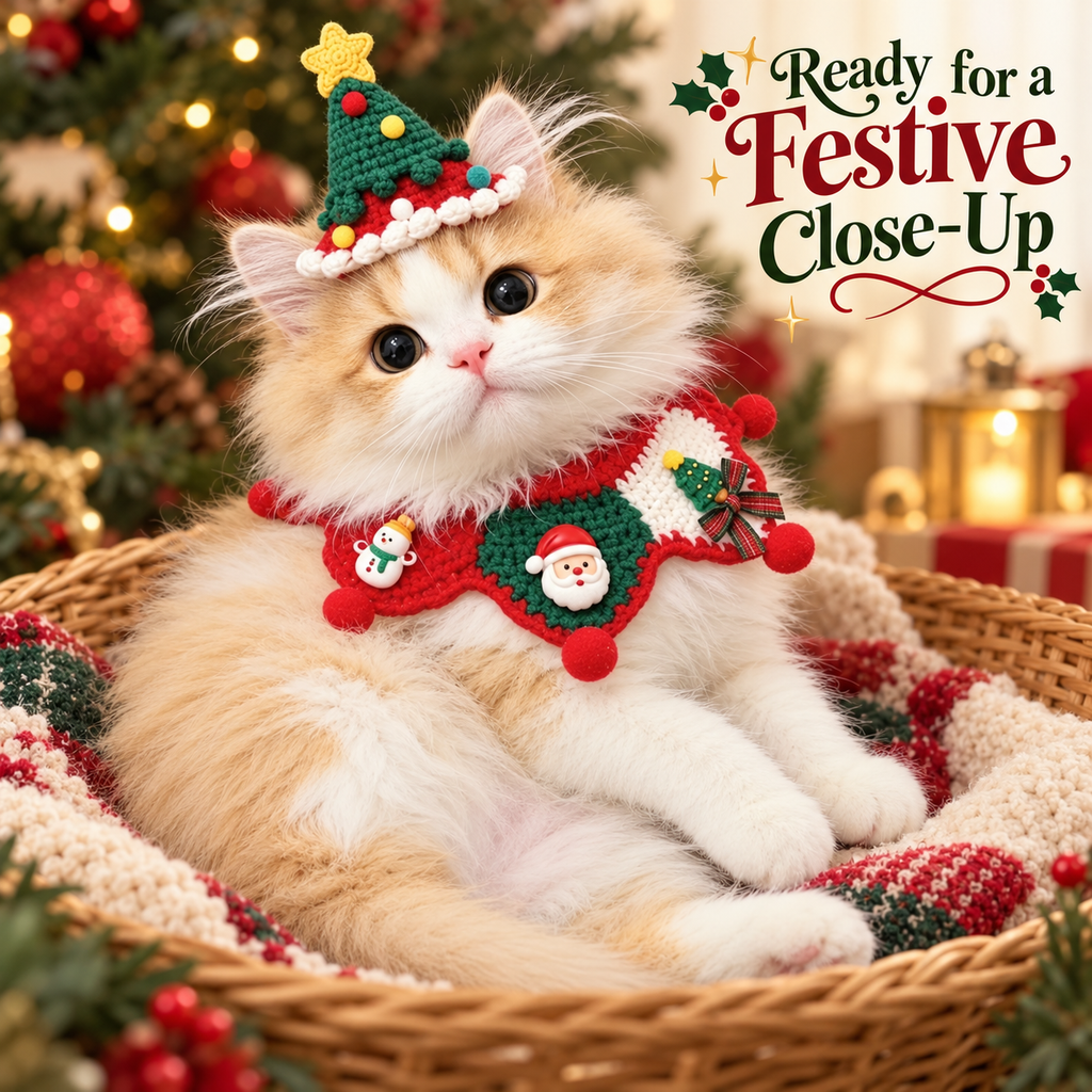 Christmas Crochet Cat Hats & Collars — Festive Pet Accessories