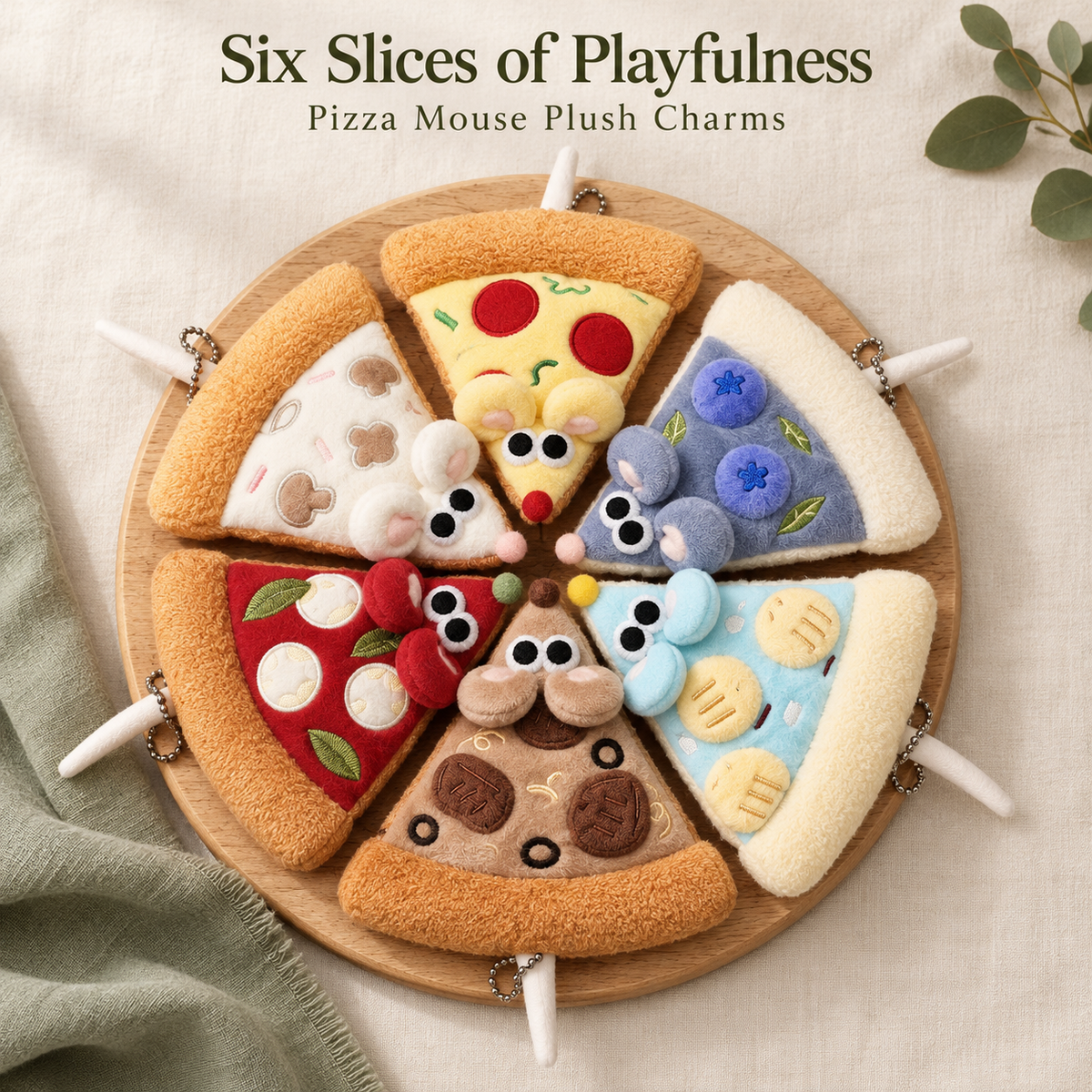 Pizza Mouse Plush Bag Charm — Six Playful Styles